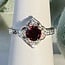 Red Garnet & Moissanite Rings - Size 8 Round Circle 4 Petal Flower - Prong Claw Set Sterling Silver