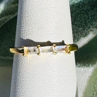 Rainbow (White) Moonstone Rings - Size 8 Rectangle 3 Stone (Emerald Cut Baguette) - Claw Prong Set 18k Gold Vermeil