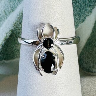 Black Tourmaline Spider Rings - Size 5 Circle Round Oval - Claw Prong Set Sterling Silver