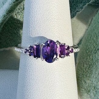 Amethyst Rings - Size 11 Oval Round Baguette Faceted - Claw Prong Set Sterling Silver