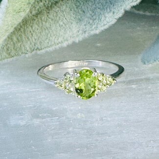 Peridot Rings - Size 7 Oval & Round Faceted - Claw Prong Set Sterling Silver