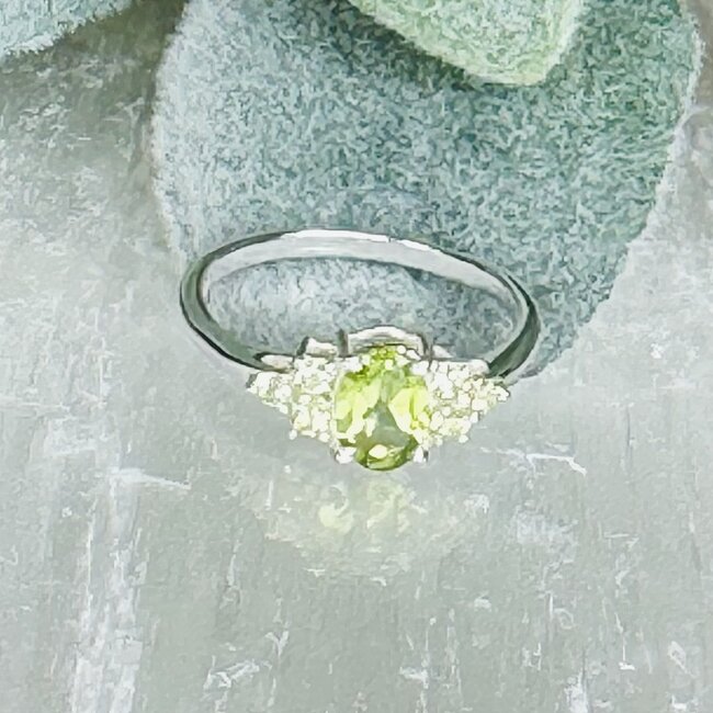 Peridot Rings - Size 6 Oval & Round Faceted - Claw Prong Set Sterling Silver