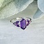 Amethyst Rings - Size 6 Elongated Hexagon (Beatrice Long Marquise) Faceted Claw Prong Set - Sterling Silver