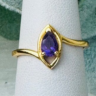 Amethyst Rings - Size 5 Pear Teardrop Faceted - Marquise Band 18k Gold Vermeil
