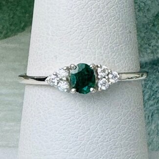 Emerald & Moissanite Rings - Size 8 Oval & Round Circle Faceted - Claw Prong Set Sterling Silver