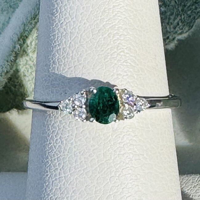 Emerald & Moissanite Rings - Size 6 Oval & Round Circle Faceted - Claw Prong Set Sterling Silver