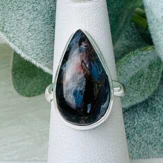 Pietersite (Tempest Stone) Rings - Size 6 Teardrop Pear Bezel Set - Sterling Silver