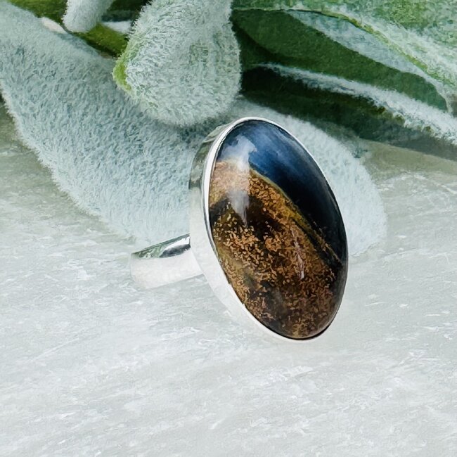 Pietersite (Tempest Stone) Rings - Size 6 Oval Bezel Set - Sterling Silver