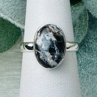 White Buffalo Turquoise Rings - Size 5 Oval Bezel Set - Sterling Silver