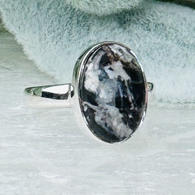 White Buffalo Turquoise Rings - Size 5 Oval Bezel Set - Sterling Silver