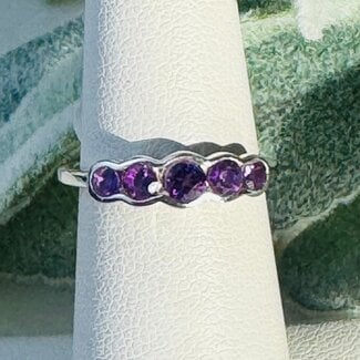 Amethyst Rings - Size 9 Round Circle Faceted Channel - Bezel Set Sterling Silver