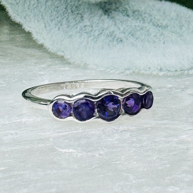 Amethyst Rings - Size 10 Round Circle Faceted Channel - Bezel Set Sterling Silver
