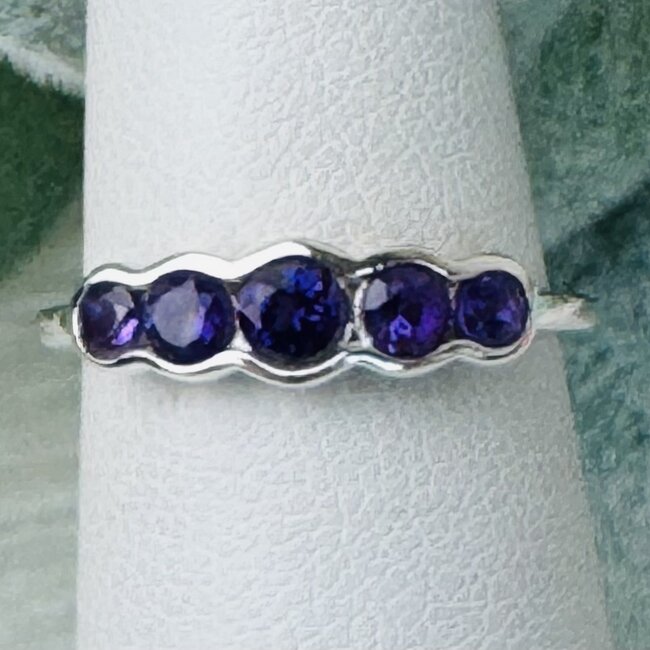 Amethyst Rings - Size 8 Round Circle Faceted Channel - Bezel Set Sterling Silver