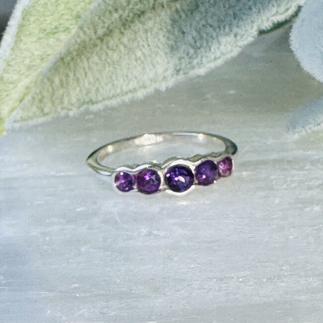 Amethyst Rings - Size 6 Round Circle Faceted Channel - Bezel Set Sterling Silver