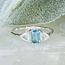 Swiss Blue Topaz & Rainbow Moonstone Rings - Size 6 Rectangle Faceted (Emerald Cut) Triangle - Prong Claw Set Sterling Silver