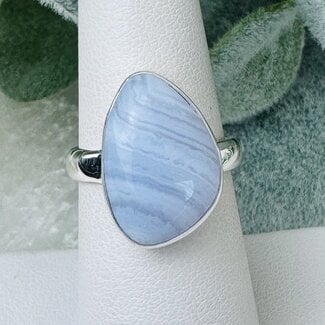 Blue Lace Agate Rings - Size 7 Free Form Bezel Set - Sterling Silver