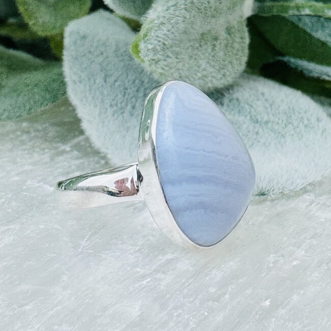 Blue Lace Agate Rings - Size 7 Free Form Bezel Set - Sterling Silver