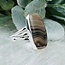 Grey Botswana Agate Rings - Size 8 Rectangle Bezel Set - Triple Band Sterling Silver