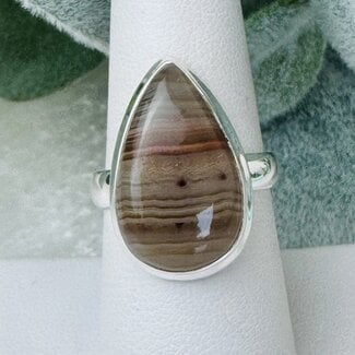 Grey Botswana Agate Rings - Size 8 Teardrop Pear Bezel Set - Sterling Silver