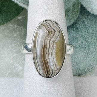Grey Botswana Agate Rings - Size 8 Oval Bezel Set - Sterling Silver