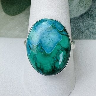 Malachite & Chrysocolla Rings - Size 10 Oval Bezel Set - Sterling Silver