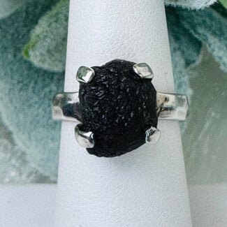 Saffordite (Tektite Cintamani Stone) Rings - Size 6.75 Rough Raw Natural Claw Prong Set - 5.97 grams - Sterling Silver