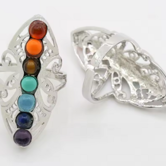 Chakra Rings - Adjustable Vintage Boho Silver Plated Beaded Antique