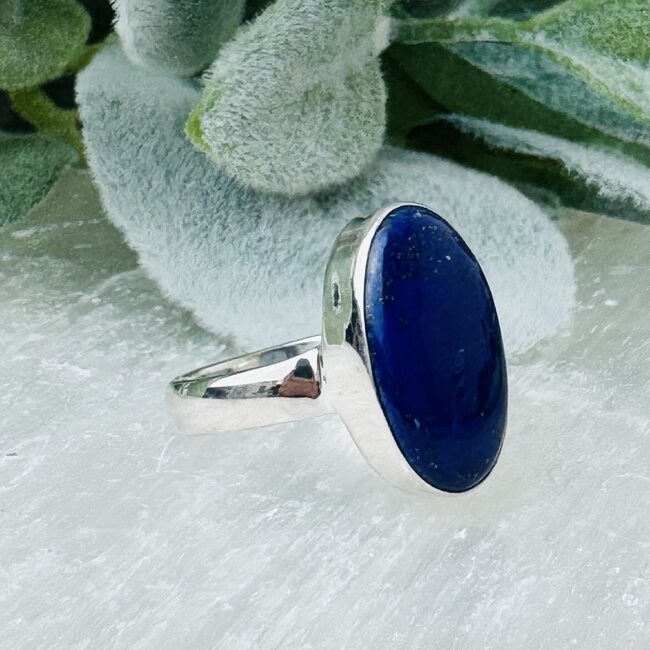Lapis Lazuli Rings - Size 8 Oval Bezel Set - Sterling Silver