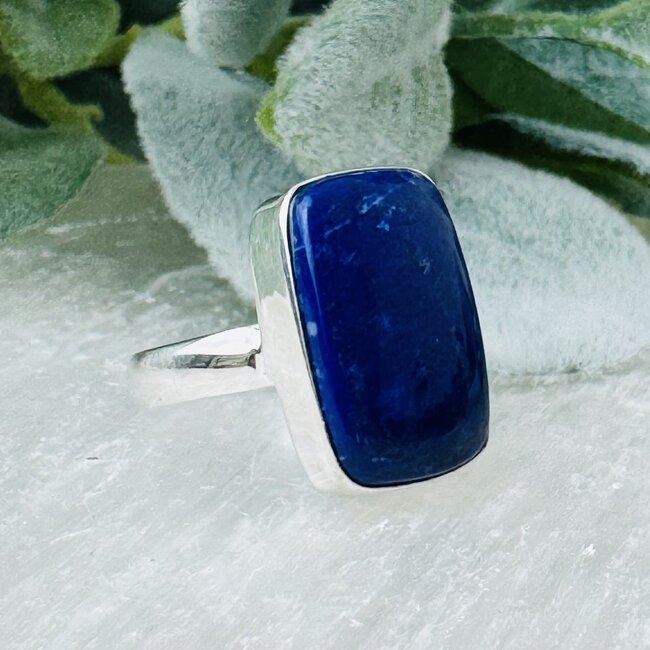 Lapis Lazuli Rings - Size 8 Rectangle Bezel Set - Sterling Silver