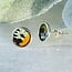 Multi Colored Butterfly Wing Earrings - Round Circle Studs Bezel Set - Sterling Silver