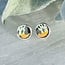 Multi Colored Butterfly Wing Earrings - Round Circle Studs Bezel Set - Sterling Silver