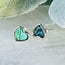 Blue Butterfly Wing Earrings - Heart Studs Bezel Set - Sterling Silver