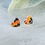 Multi Colored Butterfly Wing Earrings - Heart Studs Bezel Set - Sterling Silver