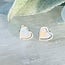 White Iridescent Butterfly Wing Rings - Heart Studs Bezel Set - Sterling Silver