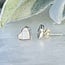 White Iridescent Butterfly Wing Rings - Heart Studs Bezel Set - Sterling Silver