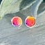 Multi Colored Rainbow Butterfly Wing Earrings - Round Circle Studs Bezel Set - Sterling Silver