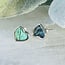 Blue Butterfly Wing Earrings - Heart Studs Bezel Set - Sterling Silver