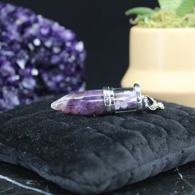 Amethyst Pendulums - Drop Chambered Chips Cone Point - Silver Bead & Chain 9-10" Divination Dowsing