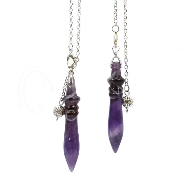 Amethyst Pendulums - Egyptian Cone Point - Silver Bead & Chain 9-10" Divination Dowsing