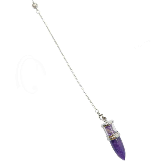 Amethyst Pendulums - Drop Chambered Chips Cone Point - Silver Bead & Chain 9-10" Divination Dowsing
