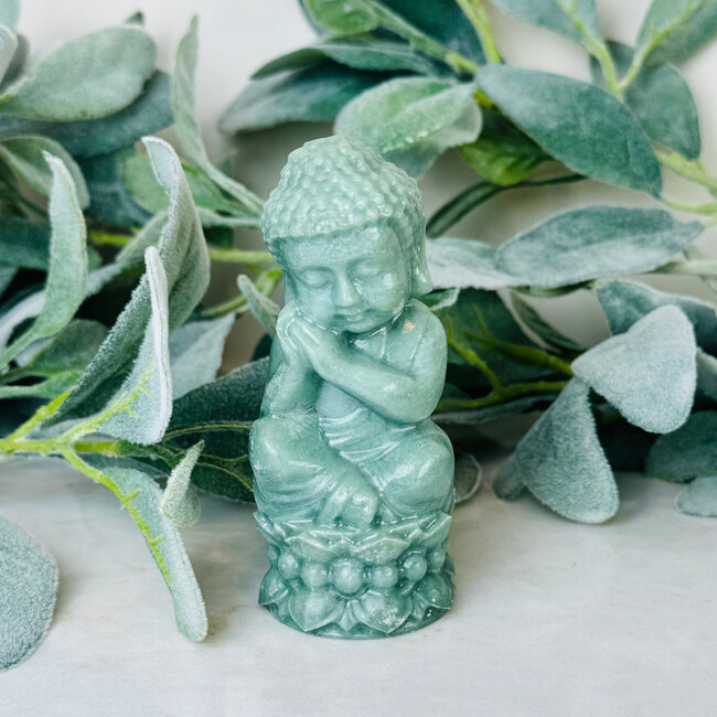 Green Aventurine Shy Buddha - 4" Carving Figurine