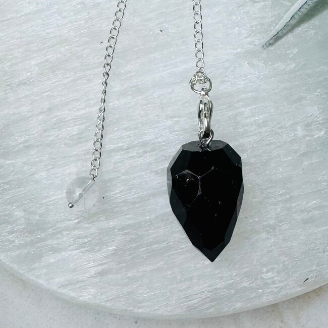 Red Garnet Pendulums - Faceted Cone Teardrop 8" Silver Chain Clear Quartz Ball - Dowsing Divination