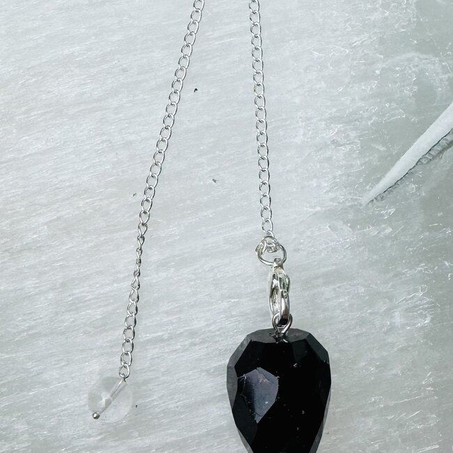 Red Garnet Pendulums - Faceted Cone Teardrop 8" Silver Chain Clear Quartz Ball - Dowsing Divination