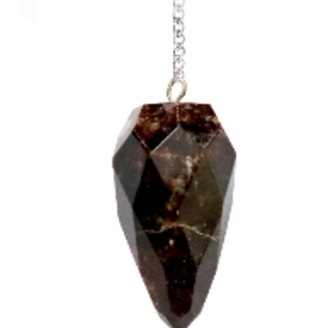 Red Garnet Pendulums - Faceted Cone Teardrop 8" Silver Chain Clear Quartz Ball - Dowsing Divination