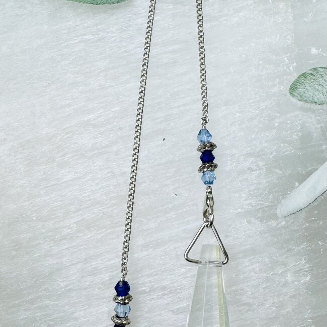 White Angel Aura Quartz Pendulums - Faceted Cone Point 11" Angel Wings Beaded Chain - Divination Dowsing