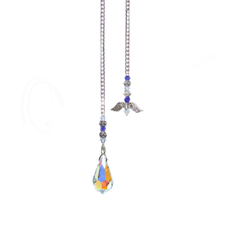 White Angel Aura Quartz Pendulums - Faceted Cone Point 11" Angel Wings Beaded Chain - Divination Dowsing