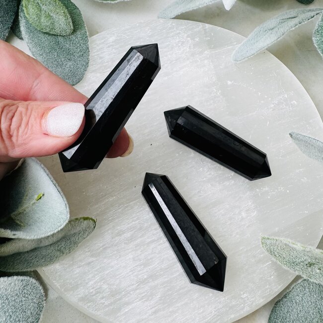 Shungite Vogels - Faceted (16 Sided) Double Terminated DT Points Wands 2.5" Medium