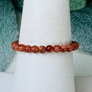 Red Sandstone (Goldstone) Rings - 2mm Adjustable Beaded Stretch Silver Bead Women Sand Gold Stone