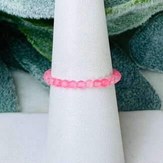 Rose Quartz Rings - 2mm Adjustable Beaded Stretch Silver Bead Women (Color Enhanced)