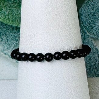 Black Obsidian Rings - 2mm Adjustable Beaded Stretch Silver Bead Women